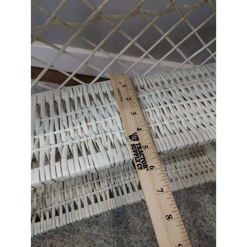 Vintage White Wicker Shelf MCM Cottagecore Hanging Rattan Three Tier Wall Shelf